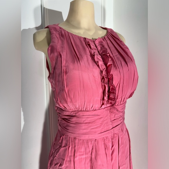 Kay Unger Bright Pink Ruffle Front Sleeveless A-Line Dress Size 14 - Picture 2 of 6